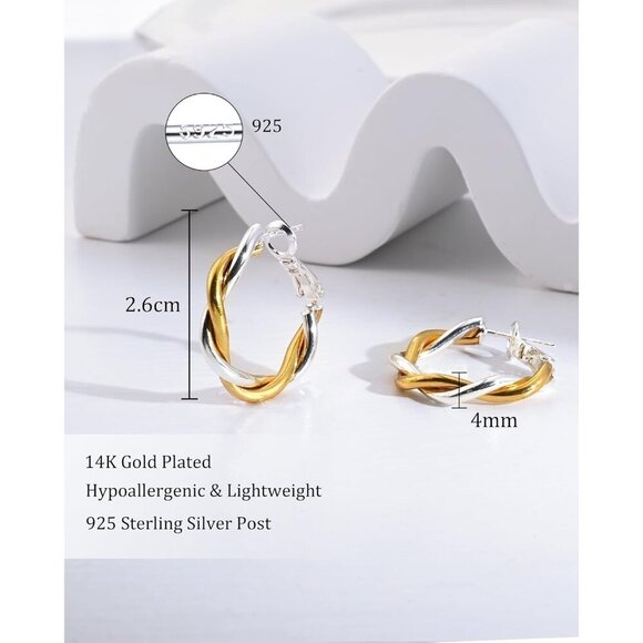 🆕 Women Silver Hoop Earring Lightweight Twisted Desgined Hypoallergenic Jewelry - Picture 2 of 7